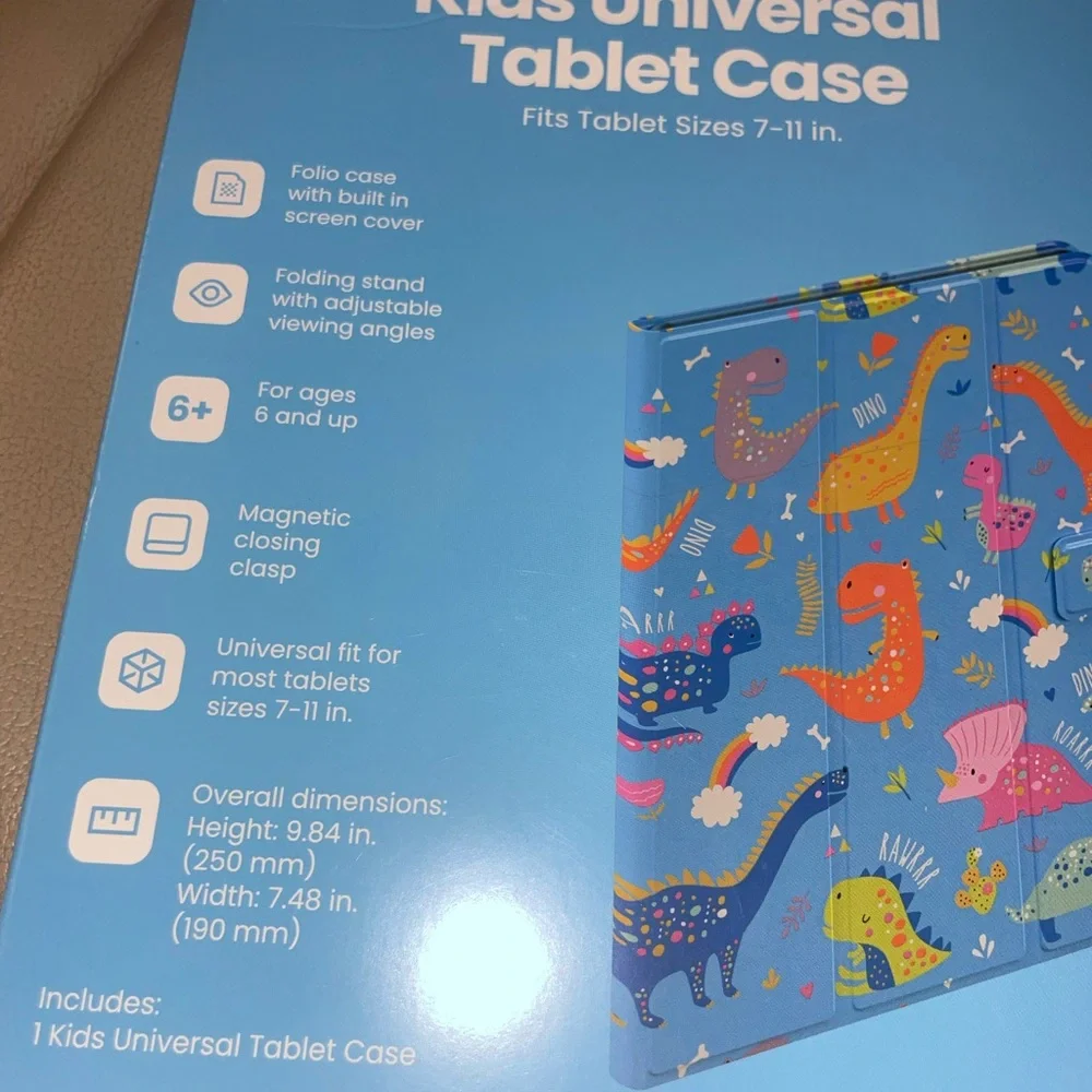 Kids Universal Tablet Case Dinosaur Theme Blue NWT Fits Most 7”-11 Tablets